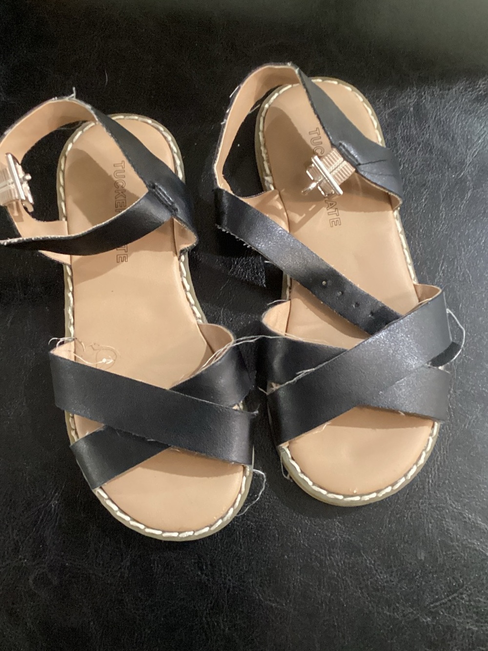 Tucker + Tate Black Cross-Strap Leatherette Women's Sandals
